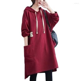 Casual Dresses Big Size Loose Women Dress 2023 Spring Autumn Korean Vestidos Version Long Hooded Hoodie Female