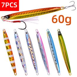 Baits Lures 7pcs Fishing Jig Long Metal Rattle Lure 60g Sinking Slow Jigging Shore Spoon Artificial Tackle Tuna Sardine Slider 230809