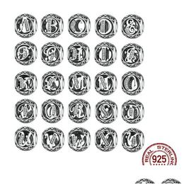 Silver Authentic 925 Sterling Sier Vintage A To Z Letter Clear Cz 26 Alphabet Big Hole Beads Fit Charms Bracelets Bangle Jewellery Drop Dha2O