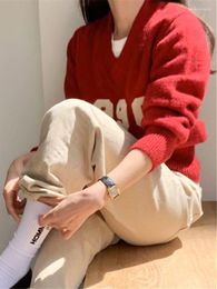 Women's Sweaters 2023 Autumn And Winter Women V-Neck Number Embroidery Solid Casual Simple All-Match Straight Pullovers Sweater