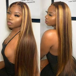 30 Inch Highlight Ombre Straight Lace Front Human Hair Wigs 13x6 Honey Blonde Colored Straight 360 Lace Frontal Wigs for Women