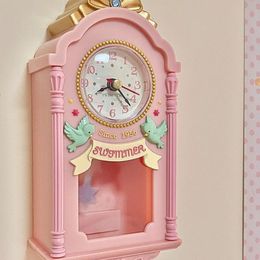 Decorative Objects Figurines pink fairy tale wall clock cute bird ins swing alarm battery princess wind desktop ornaments living room home decora 230809