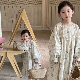 Girl's Dresses gaun anak perempuan lengan gaun lengan modis motif bunga leher Musim Semi dan Gugur 2023