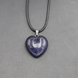 Pendant Necklaces Selling Natural Stone Heart Pendants Supply Pink Crystal Leather Rope Reiki Charms Cute Jewellery Making Accessories 1Pc