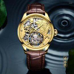 Wristwatches Aesop Tourbillon Watches Zodiac Tiger Luxury Sapphire Glass Men's Hand Winding Movement Mechanical 50m Waterproof