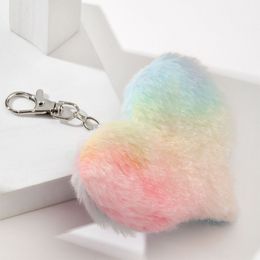 Soft Gradient Color Plush Keychain Star Heart Butterfly Fur Ball Pendant Keyring For Women Girl Backpack Charm Car Hanging Decor