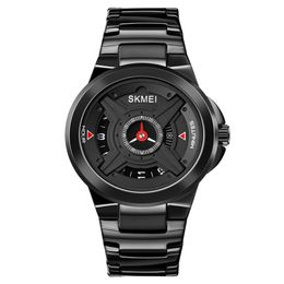 SKMEI Japanese Movement Men Quartz Wristwatch Creative Dial Clock Stainless Steel Black Strap Life Waterproof Mens Watch 1699305j