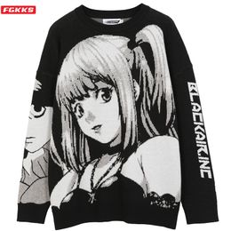 Men's Sweaters FGKKS Mens Hip Hop Streetwear Harajuku Sweater Vintage Japanese Style Anime Girl Knitted Cotton Pullover Sweaters Male 230808