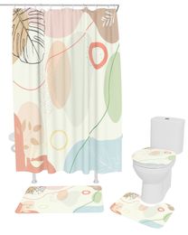 Toothbrush Holders Bohemian Geometric Plants Waterproof Bathroom Shower Curtain Bath Toilet Cover Mat Rug Carpet Set Home Decor Accessories 230809