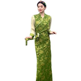 Tibetan ethnic Clothing Traditional women Costume elegant Asian dress Summer robe oriental Clothes silk blend gown for women