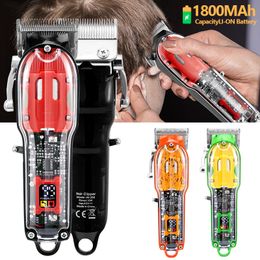 Hair Trimmer Transparent Cover Electric Professional Clipper Hair Barber Men LCD Display USB Rechargeable Hair Styling Trimmer Machine 230808