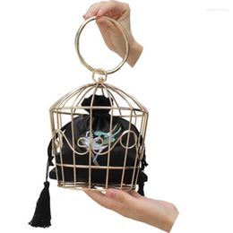 Evening Bags Women's Bird Cage Clutch Bag Metal Border Embroidery Bucket Mini Ladies Gold Handbags Catwalk Package