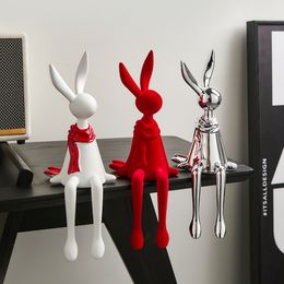 Decorative Objects Figurines Living Room Home Decor Scarf Rabbit Simple Table Ornaments Resin Miniatures Crafts Bookshelf and Cabinet Decoration 230809
