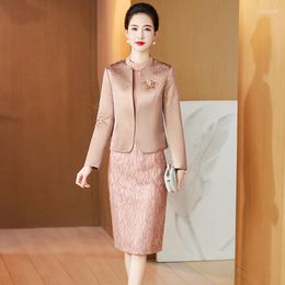 Ethnic Clothing Chinese Mother Of The Bride Dresses Traditional Long Sleeve Cheongsams Two Pieces Wedding Occasion Evening Dress Suit