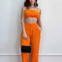 Women's Two Piece Pants Summer Set Solid Colour Sleeveless Off The Waist Sexy Strap Tops Women Ropa Mujer Festival Verano Pantalones