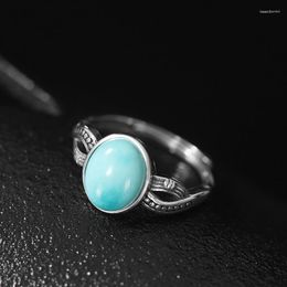 Cluster Rings Kinel Real 925 Sterling Silver Original Certified 9.4x10.9MM Natural Turquoise Ring For Women Vintage Simple Old Make Desgin