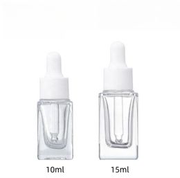 Clear Square Glass Dropper Bottle Essential Oil Perfume Bottle 15ml with White/Black/Gold/Silver Cap JL1843