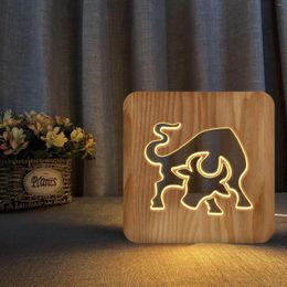 Night Lights Bullfighting 3d Led Wooden Light Hollow Carving Usb Beside Table Lamp For Kids Xmas Gifts Home Bedroom Office Decor