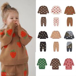 Pullover KS Kids Sweaters Cute Baby Super Lovely Warm Brand Winter Strawberry Dress Love Design Clothes Suit Set for Girls Boys 230809