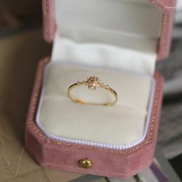 Cluster Rings GOLDtutu 9k Solid Gold Crystal Ring Snowflake Shape Minimalist Simple Stacking Dainty Statement Solitaire