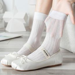 Women Socks Fashion Spring Summer Solid Color For Girls JK Vertical Strip Breathable Middle Tube Cotton Soft Ballet Sock