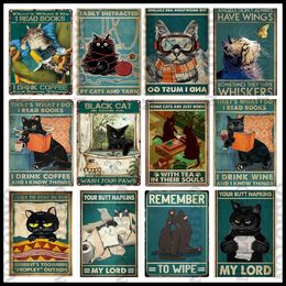 Vintage Black Cat Metal Poster Funny Pet Nope Tin Sign Retro Cute Animals Metal Plaque Wall Sticker for Man Cave Bar Pet Shop Home Personalised Decoration 30X20CM w01