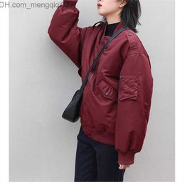 Women's Leather Faux Leather Red Round Neck Baseball Jacket Women's Autumn and Winter New Casual Simple Sports Style Long Sleeve Windproof Cotton Coat Women's Z230809