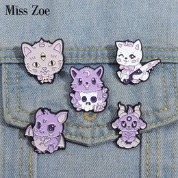 Cute But Creepy Enamel Pins Custom Skeleton Cat Bat Satan Brooches Lapel Badges Punk Gothic Animal Jewelry Gift for Friends