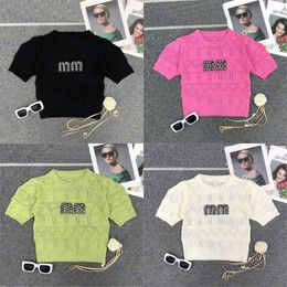 Women's T-Shirt Rhinestone Letter T Shirt Womens Tops Designer Knitted Ts Sexy Hollow Sweater Multi Color