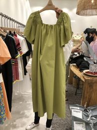 Casual Dresses 2023 Summer Solid Square Neck Comfortable Loose Fit Age Reducing Fashion Short Sleeve Dress