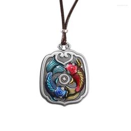 Pendant Necklaces RetroSen Silver Color Lotus Brocade Carp Enamel China-Chic Style Antique Filigree Technology Jewelry