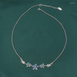 Chains RetroSen Silver Color Drip Glue And Oil Drop Craft Small Flower Necklace Vintage Leaves Collar Chain Short Jewelry