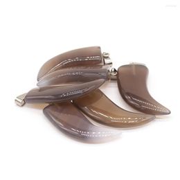 Pendant Necklaces High Quality Natural Semi-precious Stone Grey Agate Horn Shape Charms For Jewellery Making DIY Necklace Accessories 1PC