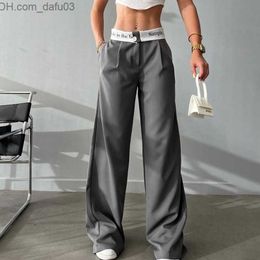 Women's Pants Capris Fashion New Pocket Solid Drawstring Set Pants Spring and Autumn Korean Button MIDI Waist Loose Wide Leg Mop Trousers Trend Women Z230809