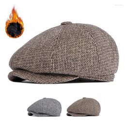 Berets Hat Men Autumn Winter Ear Protection Warm Beret British Vintage Woolen Octagonal Sboy Cap Gatsby Painters Hats Ivy