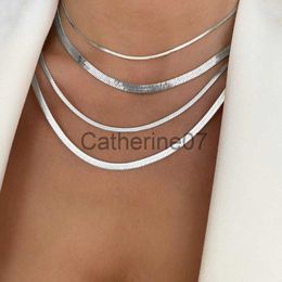 Pendant Necklaces 3-5mm Women Herringbone Necklace Stainless Steel Silver Color Collarbone Chain Choker Collier J230809