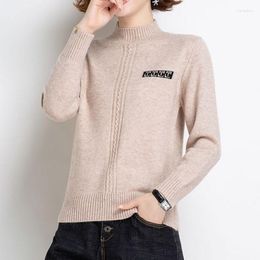Women's Sweaters Autumn Winter Various Colours Half Height Collar Straight Loose Knitting Female Pullovers Three-dimensional Label Design