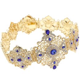 Belly Chains Sunspicems 18K Gold Colour Algeria Morocco Belt Blue Crystal Caftan Abaya Waist Belt Chain For Women Arab Bride Wedding Jewellery 230808