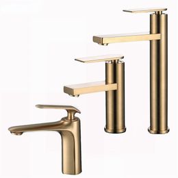 Bathroom Faucet Solid Brass Bathroom Basin Faucet Cold And Hot Water Mixer Sink Tap Single Handle Deck Mounted Brushed Gold