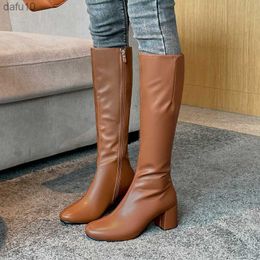 British Minimalist Style Fashion Cheap Women's Knee-Length Boots Microfiber Leather Large Size Low-Heeled Boot Warm Women's Shoe L230704