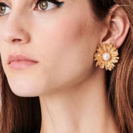 Stud Earrings Fashionable And Elegant Lady Alloy Inlaid Pearl Floral Statement