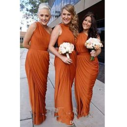 Burnt Orange Bridesmaid Dresses 2017 One Shoulder Draped Dress Long Maid Of Honor Dresses With Split274n