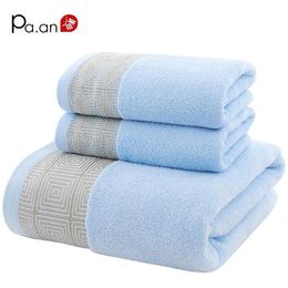 Blue 3 Piece Cotton Towel Sets Geometric Embroidered Hand Towel Bath Towels Soft Gift Super Quality Home Textile231q