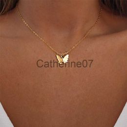 Pendant Necklaces Goth Gold Colour Butterfly Pendant Choker Necklace for Women Tiny Minimalism Clavicle Chain Christmas Wedding Jewellery Gift J230809