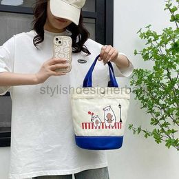 Drawstring Korean bucket bag canvas bag 2023 new handbag women's casual and cute bento bag lunch box bag for going outstylishdesignerbags