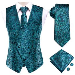 Men's Vests Novelty Slim 4PC Vest Necktie Hanky cufflinks Silk Men's Waistcoat Neck Tie Set for Suit Dress Wedding Paisley Floral Vests Fat 230808