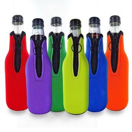 New Beer Bottle Cooler Sleeves with Ring Zipper Collapsible Neoprene Insulators for 12oz 330ml Bottles Party Drink Coolies
