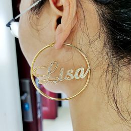 Hoop Huggie DODOAI 50-100MM Bling Name Earrings Custom Hoop Earrings Fashion Custom Name Earrings Circle Point Diamond Jewellery 230809