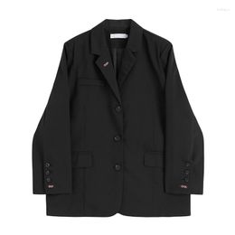 Women's Suits 2023 Spring Women Fashion Embroidery Black Blazer Outwear Single-breasted Long Sleeves Notched Collar Casual Suit Jacket