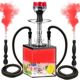 Hookah Set 2 Hose with Everything Modern Cube Hookahs Acrylic Shisha with HookahAccessories LED Hooka HKD230809